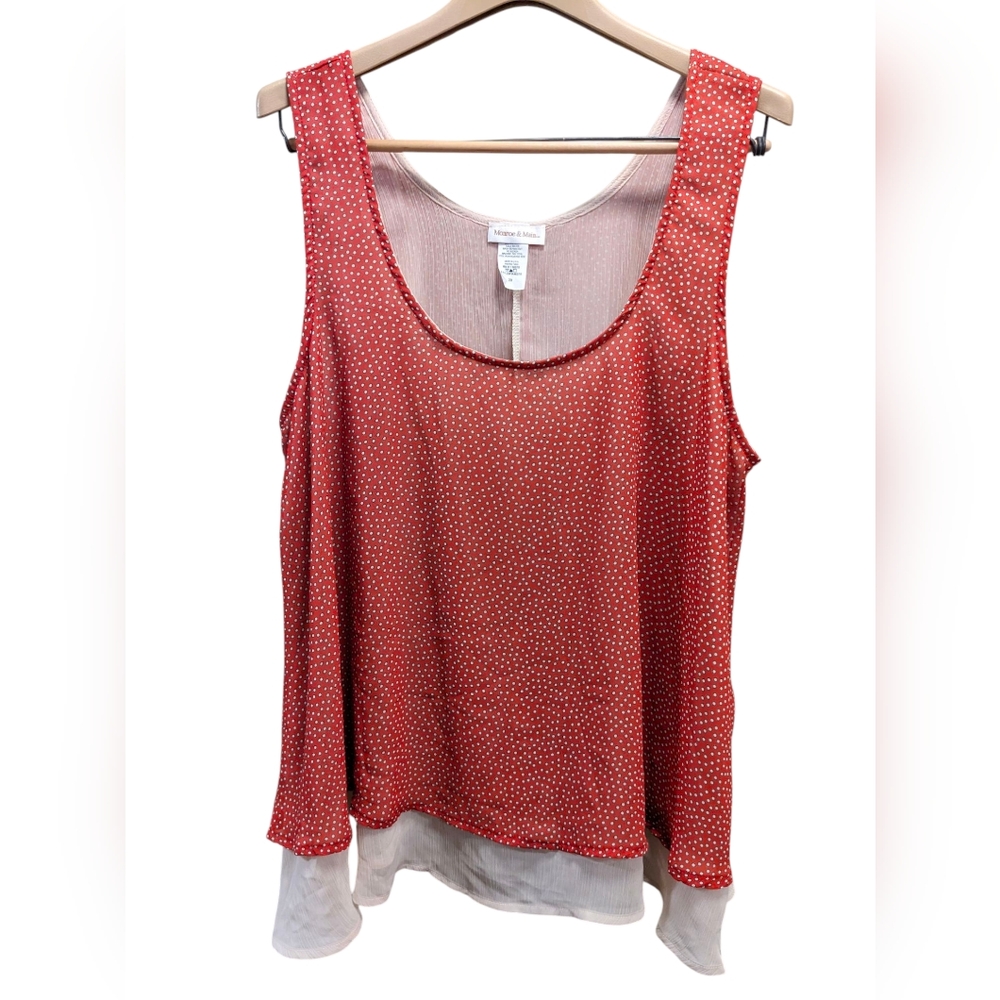 Monroe and Main- Red Polka Dot Layered Sleeveless Tunic Tank Top- Size 2X